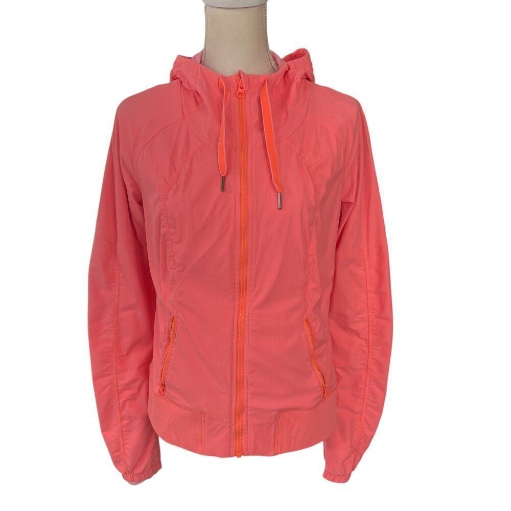 Lululemon Street to Studio Full Zip Lined Light Weight Jacket Coral Neon Orange
